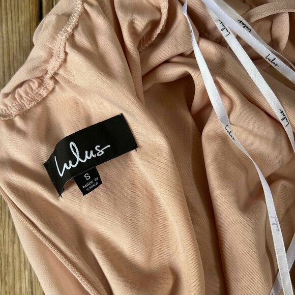 Lulus Bridesmaids Dress Maxi Open Back Lace up Blush Pink Peach Small - Picture 7 of 10